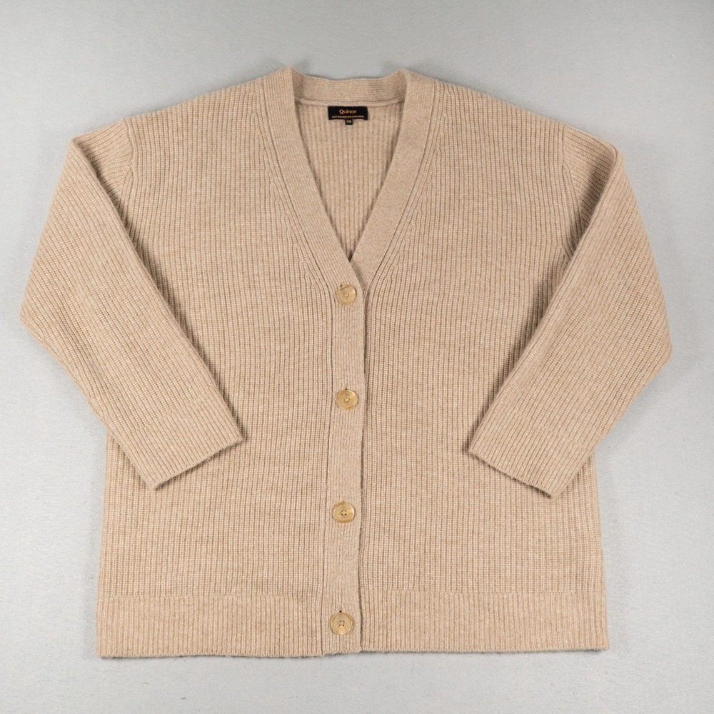 Quince Womens Mongolian Cashmere Oversized Boyfriend Cardigan Oatmeal XS Beige